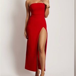 Maxi Split Front Dress - Red Meshki
